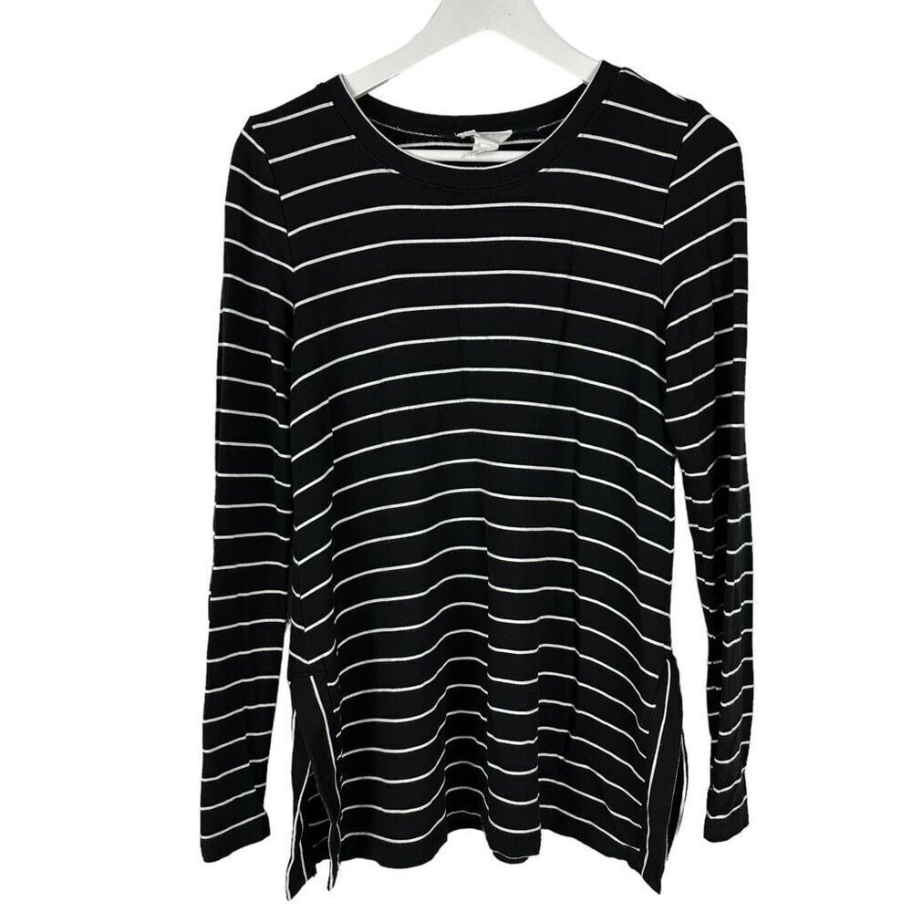 Loft Long Sleeve Striped Tunic size XS Black White